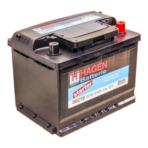 Акумулятор HAGEN BATTERIE 12V 62Ah 540A R+ 242 мм х 175 мм х 190 мм (56219) 56219 фото