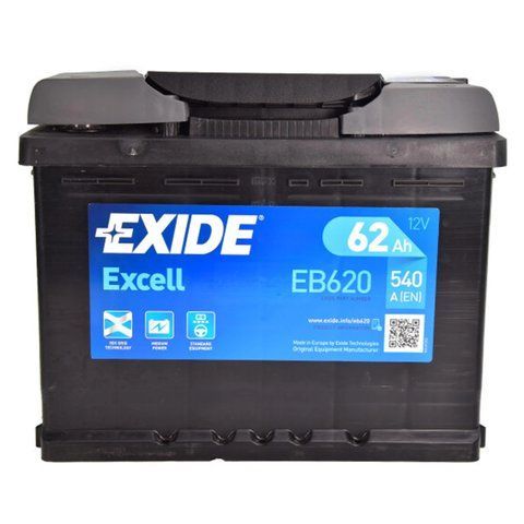 Акумулятор EXIDE Excell 12V 62Ah 540A R+ 242 мм х 175 мм х 190 мм (EB620) EB620 фото